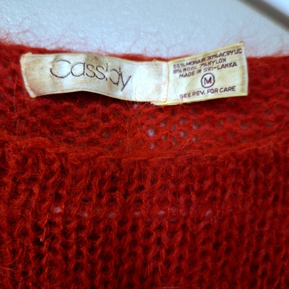 Vintage Cassidy Mohair Blend Cap Sleeve Oversize Crochet Knit Sweater Y2K Red - Picture 5 of 13